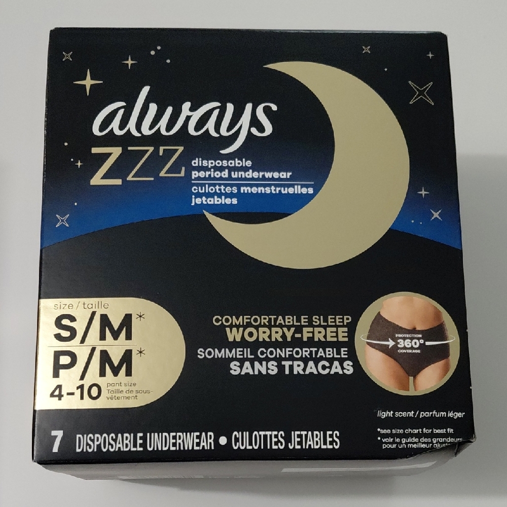 Always ZZZ Disposable  Period Underwear in Black Size Small Medium
